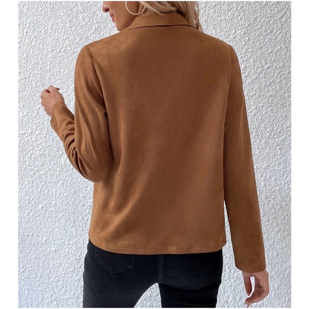 Luxe Rust Vegan Suede Open Front Jacket - Picture 4 of 5